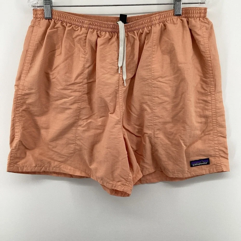 Mens Patagonia Athletic Short Orange Drawstring Pockets Flat-Front With Liner-XL